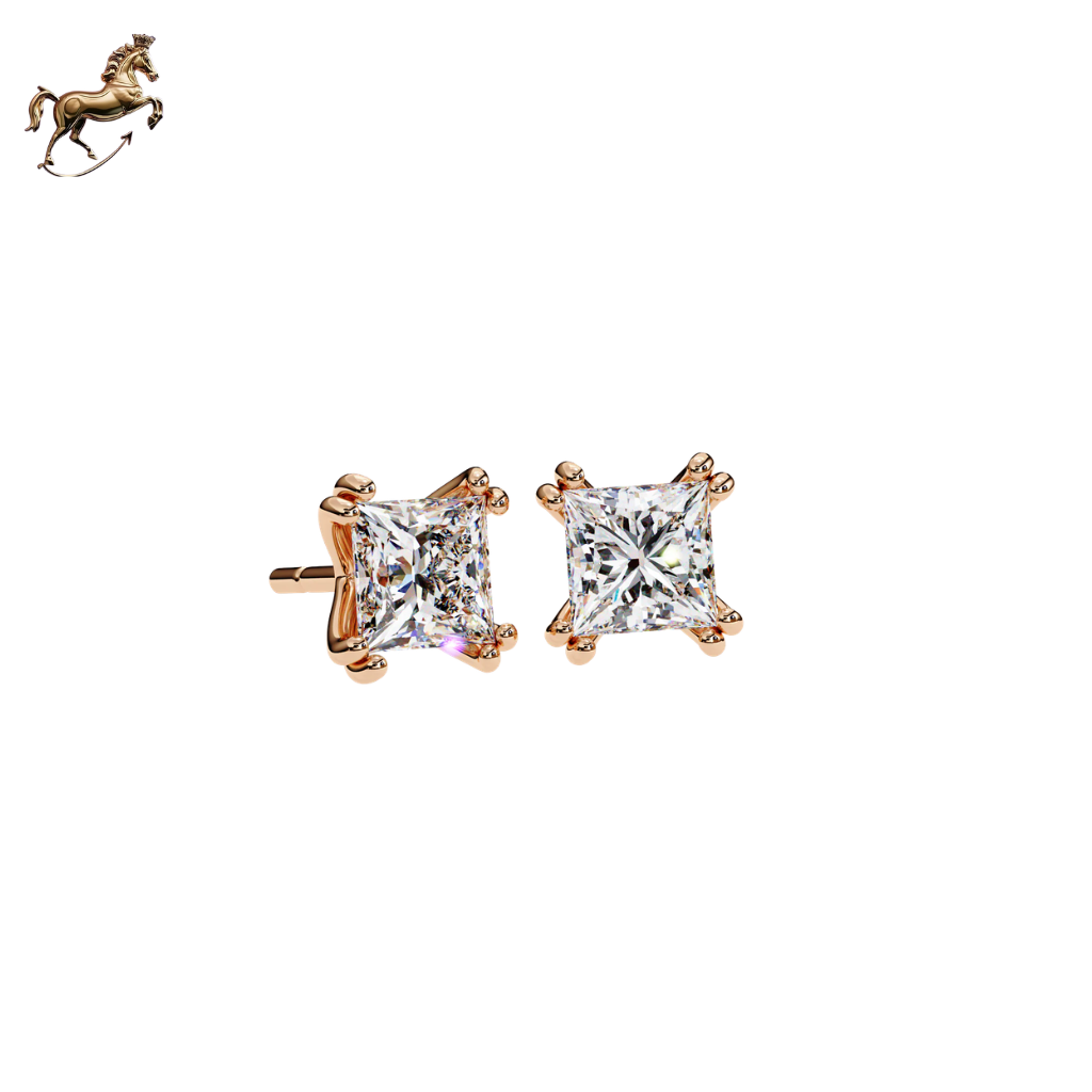 Four-Prong Princess Cut Diamond Stud Earrings