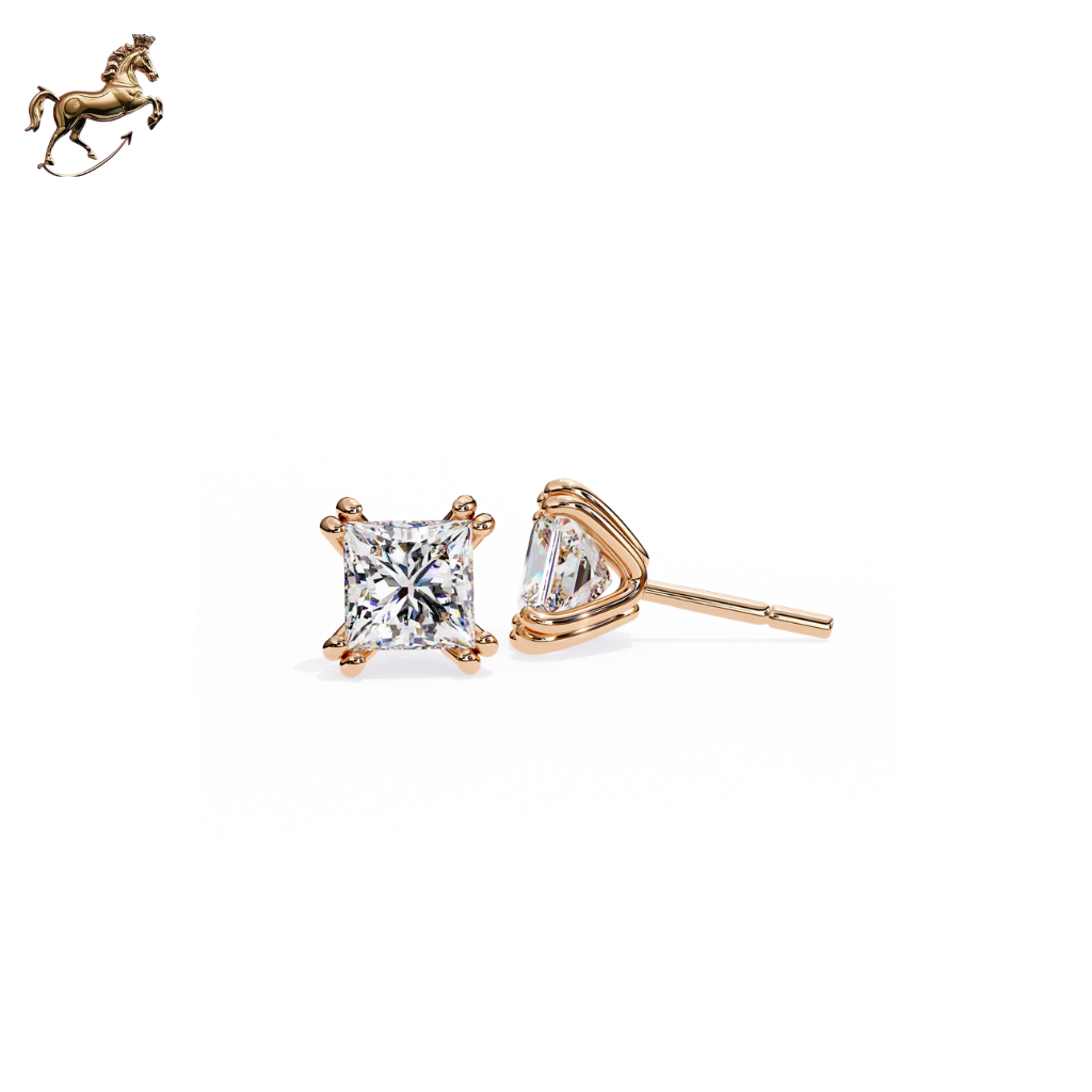 Four-Prong Princess Cut Diamond Stud Earrings