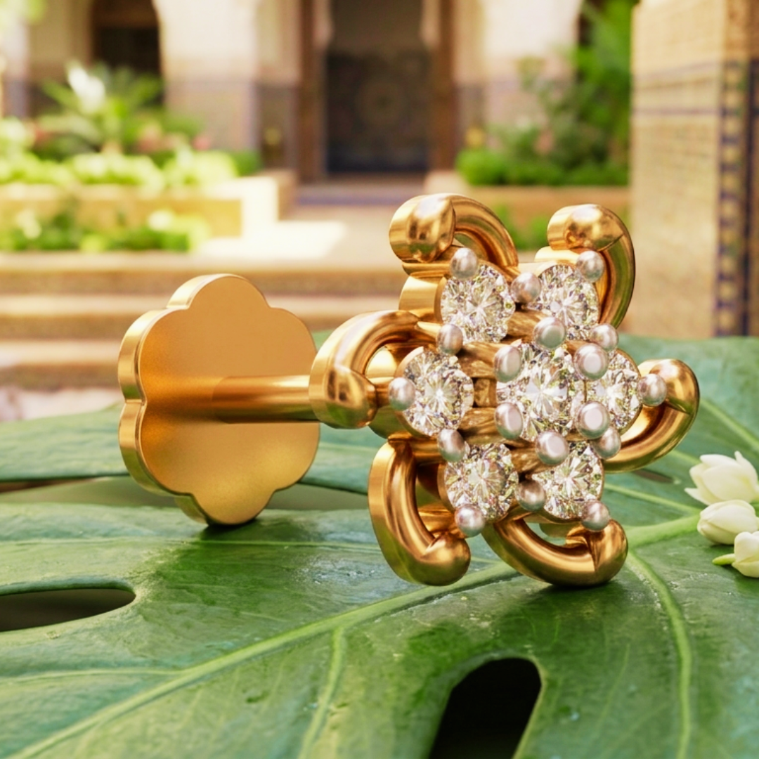 9K Gold & Diamond Stud Nose Pin