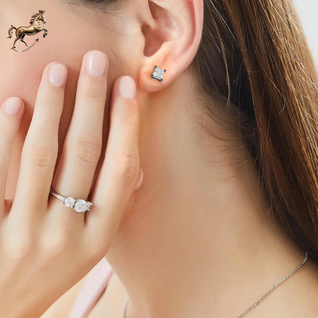 Four-Prong Princess Cut Diamond Stud Earrings