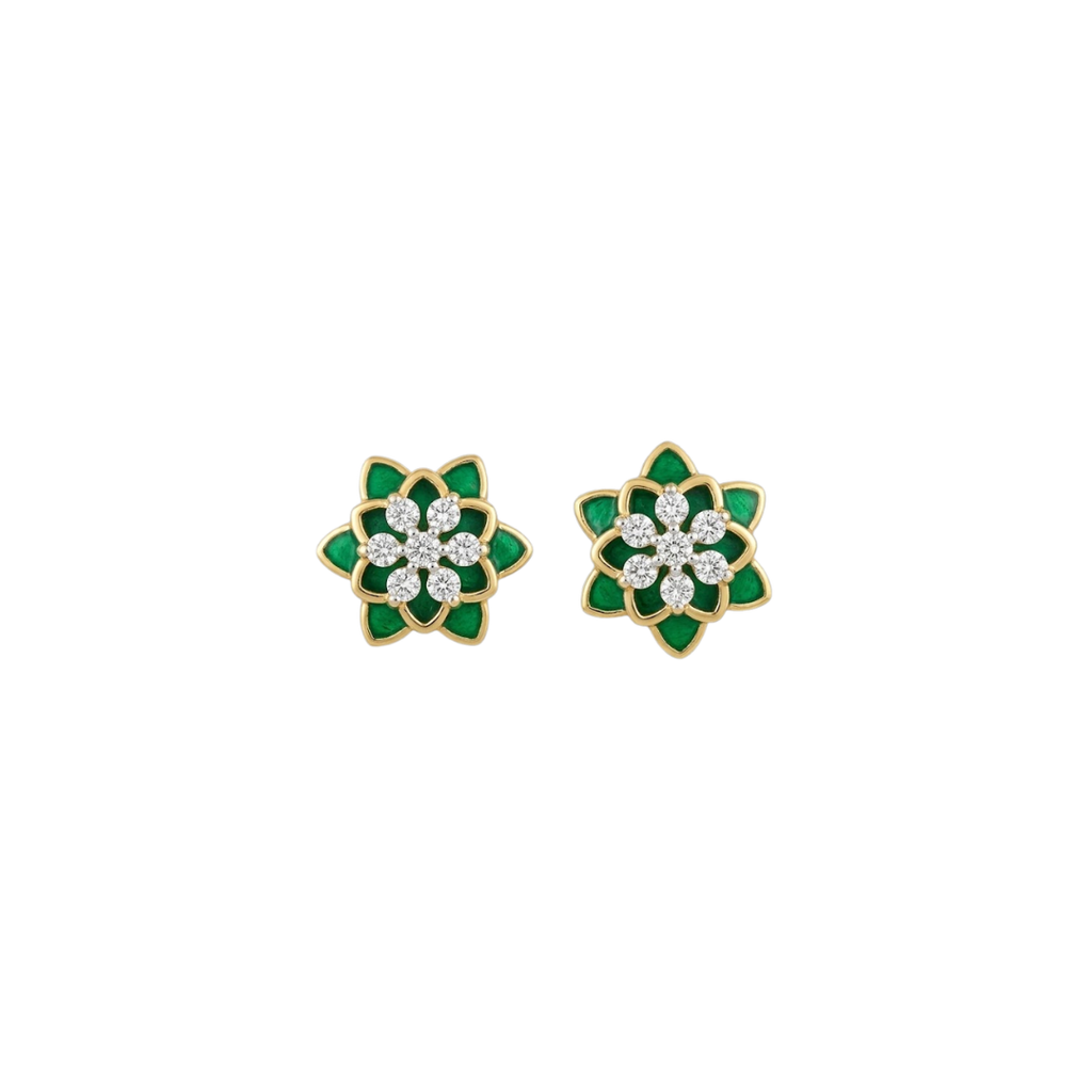 Central diamond-studded flower Earring