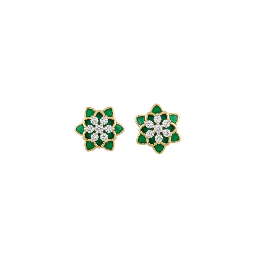 Central diamond-studded flower Earring