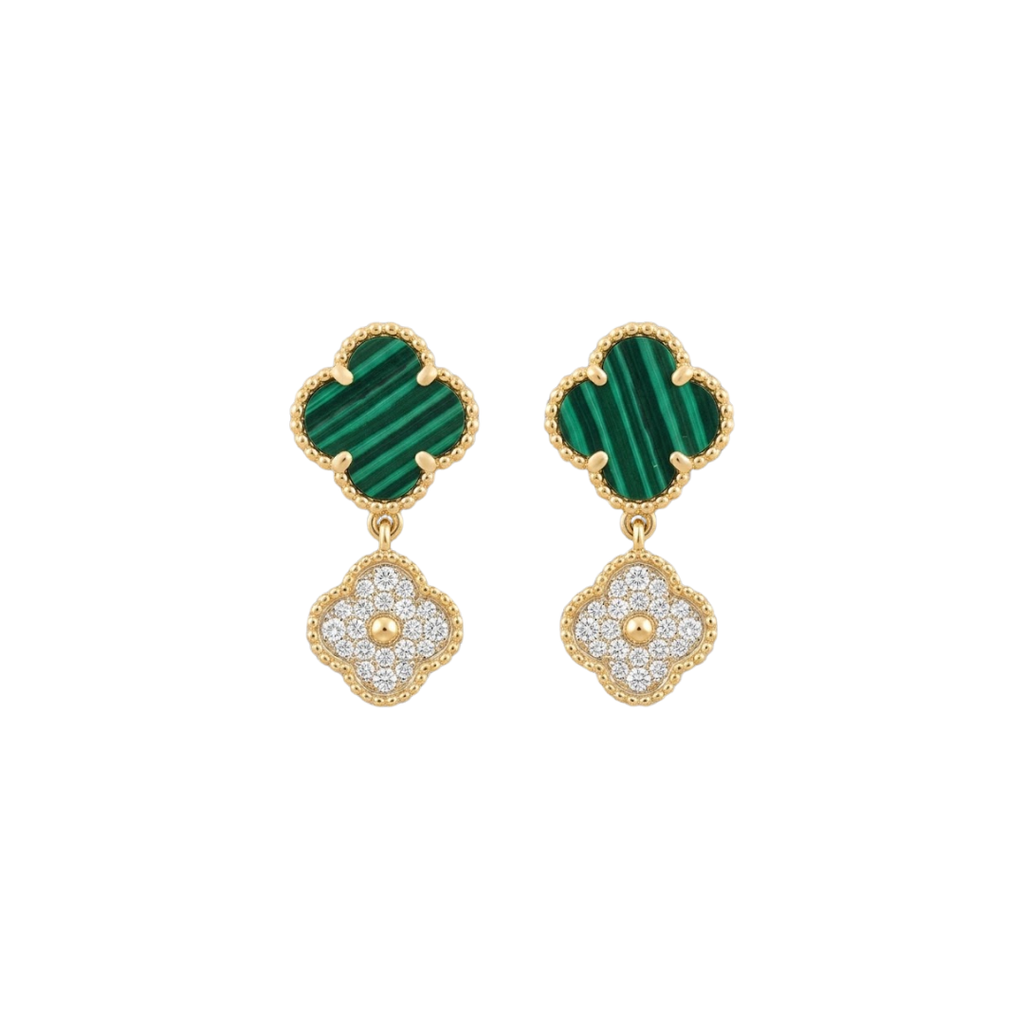 Green Malachite and Diamond Motifs Earring