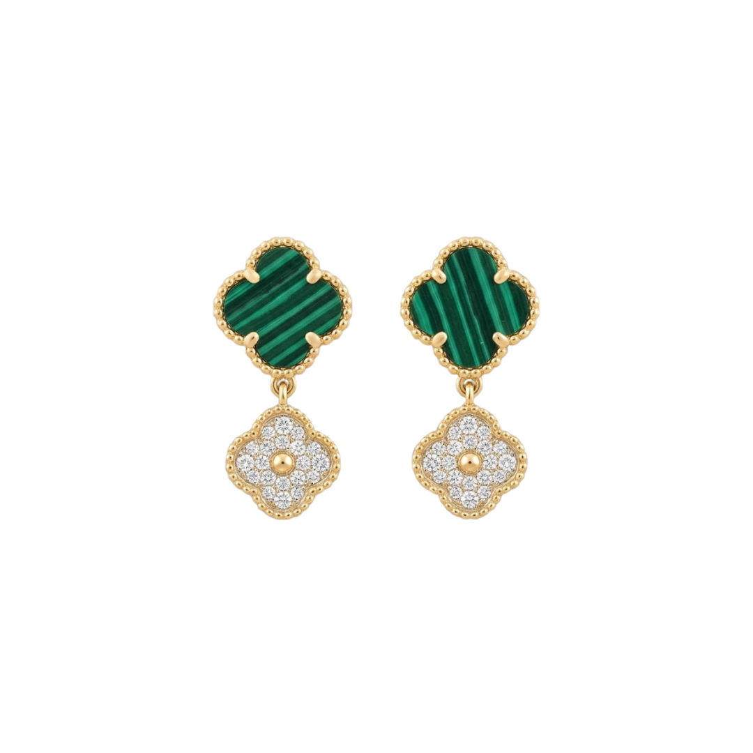Green Malachite and Diamond Motifs Earring