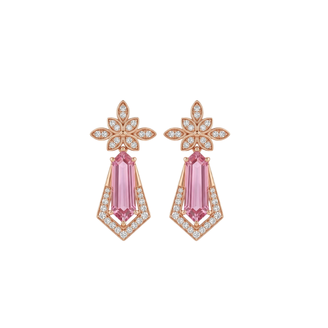 Pink Sapphire & Diamond Drop Earrings